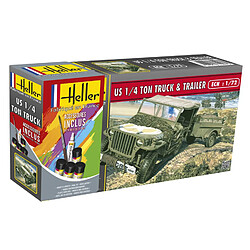 Heller Maquette véhicule militaire : Kit : US 1/4 Ton Truck Trailer 