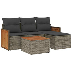 vidaXL Salon de jardin 5 pcs avec coussins gris résine tressée