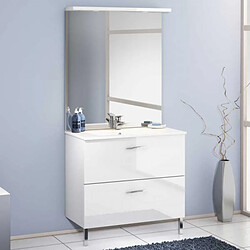 Dansmamaison Ensemble meuble salle de bain 90 cm Blanc laqué brillant + Vasque + Miroir - NOLET Ensemble meuble salle de bain 90 cm Blanc laqué brillant + Vasque + Miroir - NOLET - L 90 x l 46 x H 70 cm