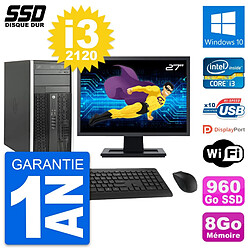 PC Tour HP 6300 CMT Ecran 27" Intel i3-2120 RAM 8Go SSD 960Go Windows 10 Wifi · Occasion 