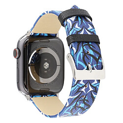 Avis Wewoo Thorns Printing Bracelet de montre en cuir véritable pour Apple Watch séries 5 et 4 40 mm / 3 et 2 et 1 38 mm bleu