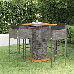 Maison Chic Ensemble de bar de jardin 5 pcs et coussins,Table + chaises + coussins de jardin Résine tressée Gris -GKD313754