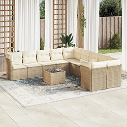 vidaXL Salon de jardin 11 pcs avec coussins beige résine tressée 