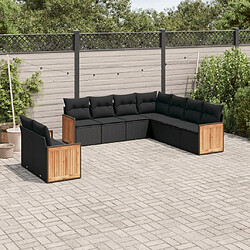 Maison Chic Ensemble Tables et chaises d'extérieur 9 pcs avec coussins,Salon de jardin noir résine tressée -GKD781155