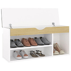 Avis Maison Chic Banc à chaussures | Meuble de rangement à chaussures Meuble d'Entrée coussin Blanc et chêne 104x30x49 cm Aggloméré -MN83302