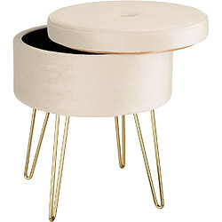 Helloshop26 Tabouret siège pouf avec coffre de rangement table basse aspect velours beige 08_0000307 