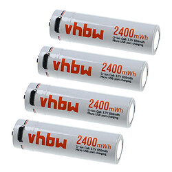 vhbw 4x Piles rechargeables AA Mignon avec prise micro-USB (650mAh, 3,7V, Li-ion) 