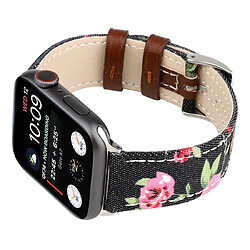 Acheter Wewoo Bracelet en cuir véritable avec Motif fleurs denim pour Apple Watch séries 5 et 4 40 mm / 3 et 2 et 1 38 mm Noir