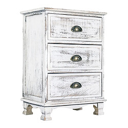 Mobili Rebecca Commode Meuble 3 Tiroirs Bois Blanc Vintage Shabby 63x45x30