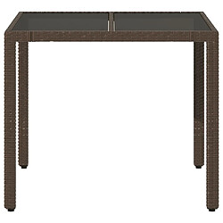 Avis vidaXL Table de jardin avec dessus en verre marron résine tressée