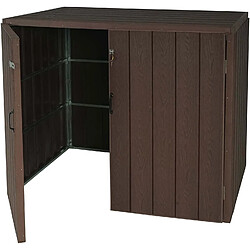 Decoshop26 Abri de poubelles extérieur conteneurs à ordures 117x142x102 cm jusqu'à 4 bacs en aspect bois métal marron 04_0001626