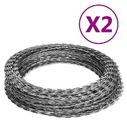 vidaXL Fils barbelés hélicoïdaux rouleaux 2 pcs acier galvanisé 60 m