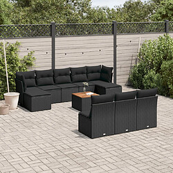 vidaXL Salon de jardin 11 pcs avec coussins noir résine tressée 