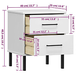 vidaXL Table de chevet avec pieds en métal Blanc Bois pin massif OSLO pas cher