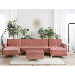 Beliani Canapé en U avec pouf ottoman ABERDEEN Rose Velours Symétrique