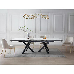 Vente-Unique Table à manger extensible 8 à 12 personnes en verre trempé et céramique - Effet marbre blanc et noir - MARISO