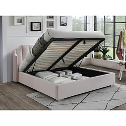 Vente-Unique Lit coffre 140 x 190 cm avec tête de lit incurvée - Velours - Rose + Matelas - TEOMIS