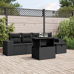 vidaXL Salon de jardin 6 pcs avec coussins noir résine tressée