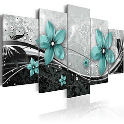 Decoshop26 Tableau toile de décoration murale impression premium en 5 parties sur châssis en bois motif Fleur de nuit turquoise 200x100 cm 11_0016323 