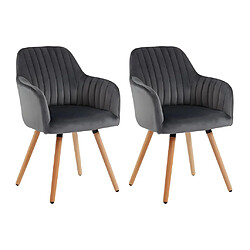 Vente-Unique Lot de 2 chaises avec accoudoirs en velours et métal effet bois - Gris - ELEANA