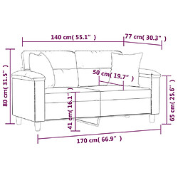 vidaXL Canapé 2 places avec oreillers décoratifs noir 140cm similicuir pas cher