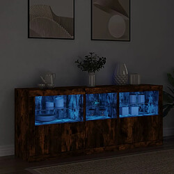 vidaXL Buffet avec lumières LED chêne fumé 162x37x67 cm 