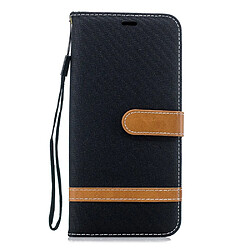 Etui en PU tissu jean bicolore noir pour votre Samsung Galaxy J4 Plus/J4 Prime