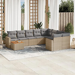 vidaXL Salon de jardin et coussins 10 pcs mélange beige résine tressée