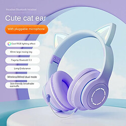 Casque Bluetooth Sans Fil Dégradé De Couleur Oreilles De Chat Lumineuses Casque De Jeu Beaux Cadeaux De Noël Violet Microphone