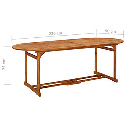 vidaXL Table à dîner de jardin 220x90x75 cm Bois d'acacia massif pas cher