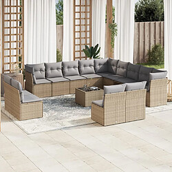 vidaXL Salon de jardin avec coussins 14 pcs beige résine tressée