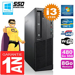 PC Lenovo M92p SFF Core I3-2120 Ram 8Go Disque 480 Go SSD Graveur DVD Wifi W7 - Occasion