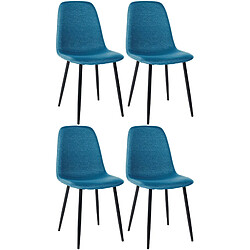 Decoshop26 Lot de 4 chaises de salle à manger design simple avec pieds en métal noir et assise en tissu bleu 10_0001834 