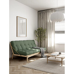 Inside 75 Banquette futon FOLK en pin massif coloris vert olive couchage 130 x 190 cm. pas cher