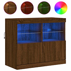 Maison Chic Commode Buffet - Meuble de rangement avec lumières LED chêne marron 81x37x67 cm -GKD16615