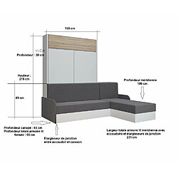 Inside 75 Lit escamotable ALADYNO SOFA 140*200 cm gris bandeau blanc méridienne tissu gris pas cher