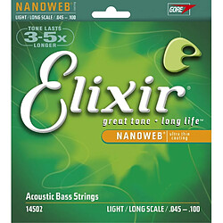 Elixir Nanoweb 14502 - Jeu de cordes guitare basse acoustique LS LIGHT 45-100 