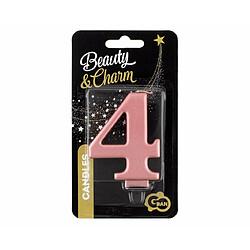 Bougie d'anniversaire GoDan Beauty&Charm - Numéro 4 - 8 cm - Rose métallisé - Avec paillettes dorées - Pour décoration de gâteau d'anniversaire, gâteau d'anniversaire, train d'anniversaire, anniversaire