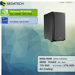 Sedatech PC Professionnel • Intel i9-11900KF • RTX4060 • 64Go RAM • 1To SSD M.2 • 2To HDD • sans OS