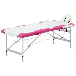 Helloshop26 Table de massage pliable 2 zones Inox blanc et rose 02_0001804 