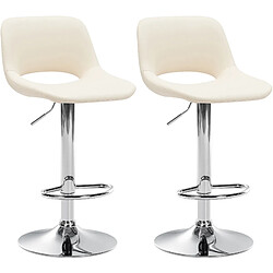 Decoshop26 Tabourets de bar chaises haute x2 avec repose-pieds en PVC crème piètement métallique chromé 10_0004063