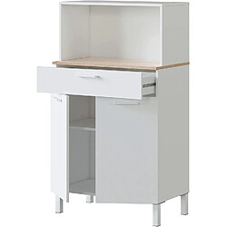 Pegane Buffet meuble cuisine 2 portes + tiroir coloris blanc artic / chêne canadien - Hauteur 126 cm x Longueur 72 cm x Profondeur 40 cm