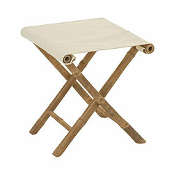 Mes Tabouret pliant 40x40x42 cm en bambou naturel et tissu blanc 