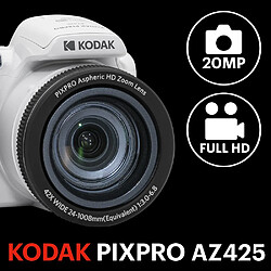 KODAK Pack Numérique Bridge Pixpro Astro Zoom AZ425 + Carte SDHC Kodak Ultra High Speed U1 32GB - Appareil Photo, Zoom 42X, Grand angle, 20 mégapixels, LCD 3, Vidéo Full HD 1080p, Batterie Li-ion - Blanc - Blanc