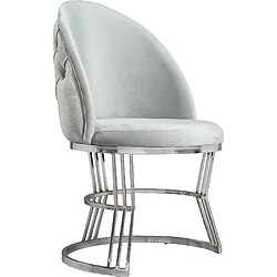 Vivenla Lot de 2 chaises de salle à manger design avec capitonnage à l'arrière revêtement en velours gris clair et piètement en acier inoxydable argenté collection JAVED