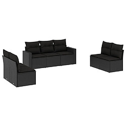 vidaXL Salon de jardin 7 pcs avec coussins noir résine tressée