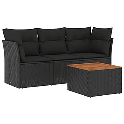 vidaXL Salon de jardin 4 pcs avec coussins noir résine tressée