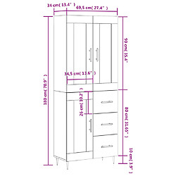 vidaXL Buffet haut Blanc 69,5x34x180 cm Bois d'ingénierie pas cher