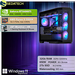 Sedatech Pack PC Gamer V360 • AMD Ryzen 9 5900X • RTX4060Ti • 32Go RAM • 2To SSD M.2 • Windows 11 • Moniteur 28"