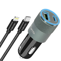 Chargeur Allume-cigare USB 3.0 USB-C Power Delivery Câble Lightning 4Smarts Gris